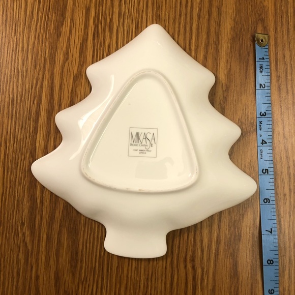 Mikasa Tree Tray Candy Dish Bone China Ribbon Holly 8” EUC - Picture 3 of 3